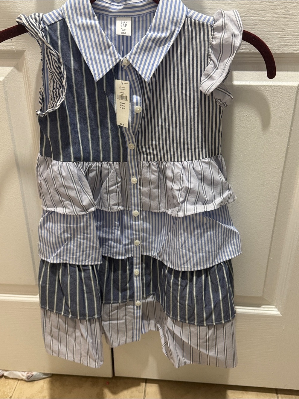 GAP Blue & White Striped Tiered Button-Front Dress